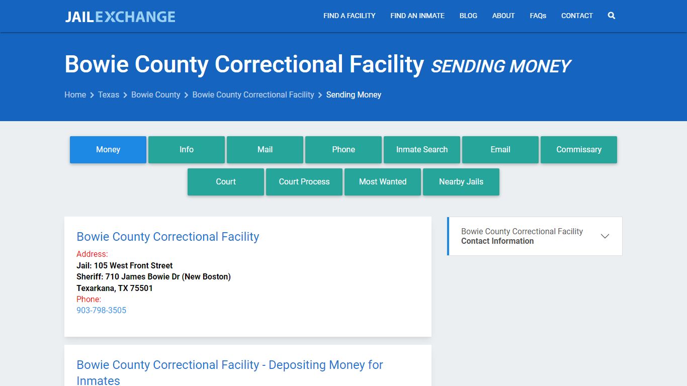 Send Money to Inmate - Bowie County Correctional Facility, TX
