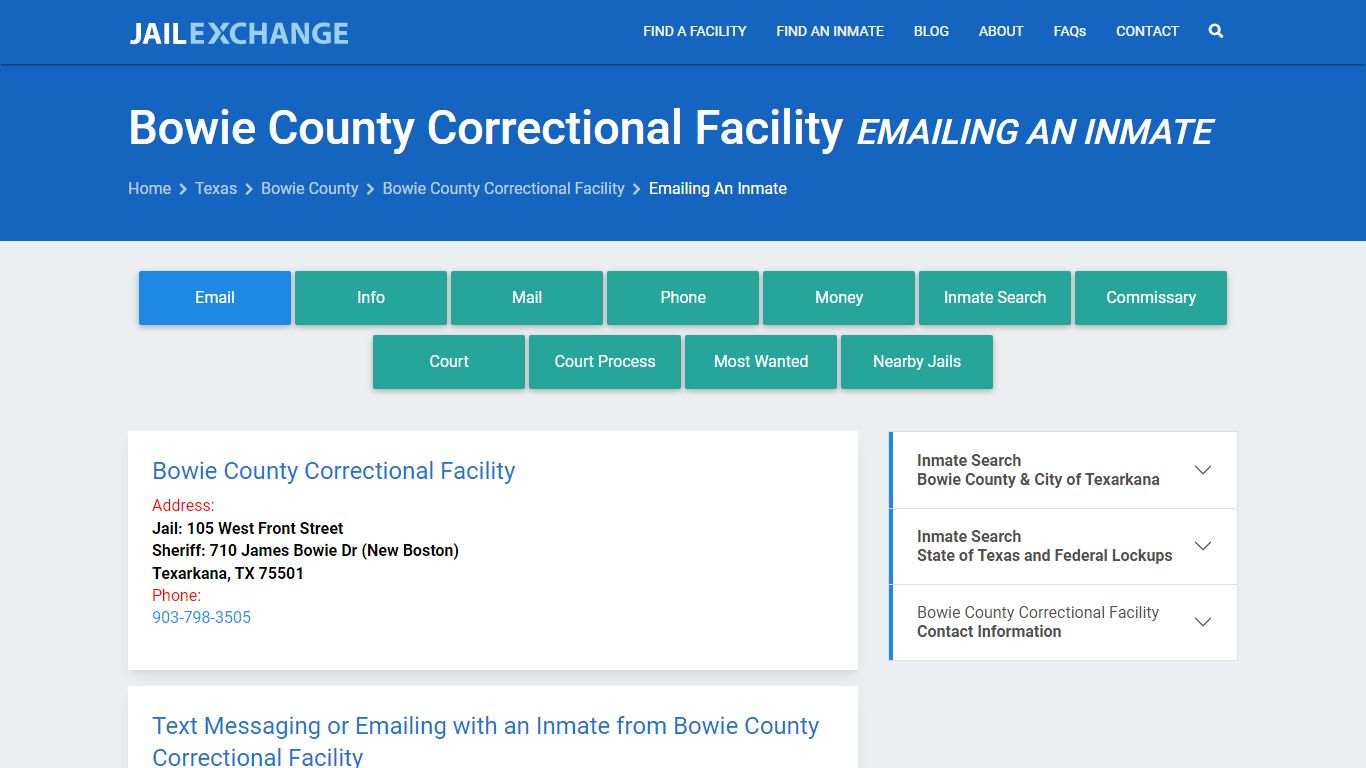 Inmate Text, Email - Bowie County Correctional Facility, TX - Jail Exchange